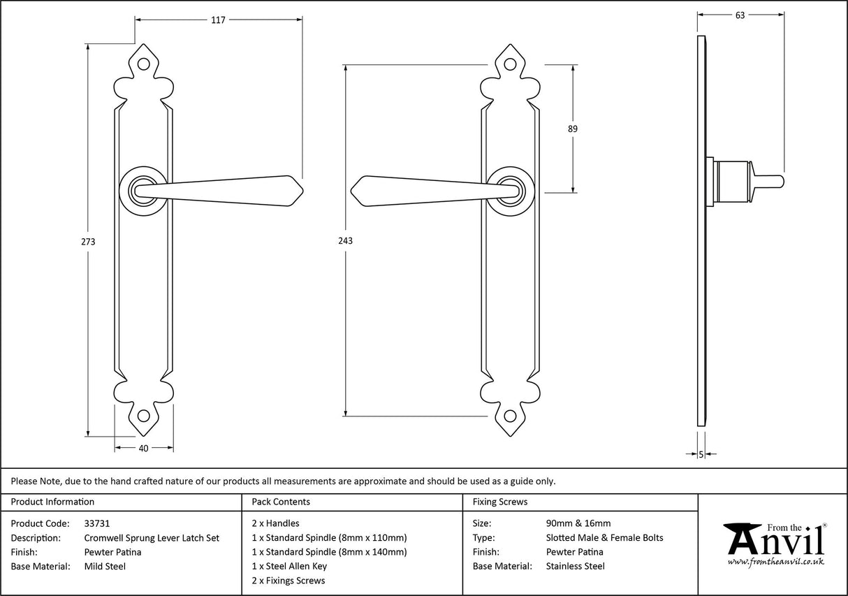 From The Anvil - Pewter Cromwell Lever Latch Set | Sku. 33731 | Trade Door Handles.