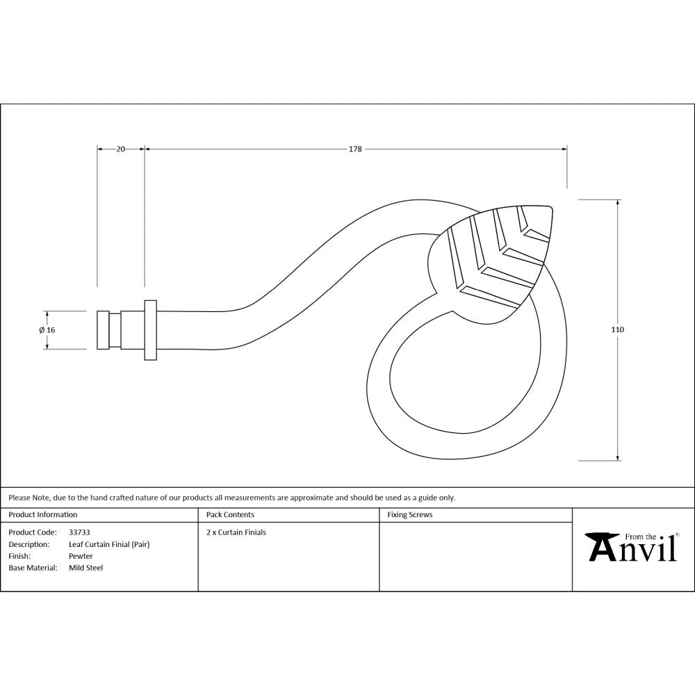 From The Anvil - Pewter Leaf Curtain Finial (pair) | Sku. 33733 | Trade Door Handles.