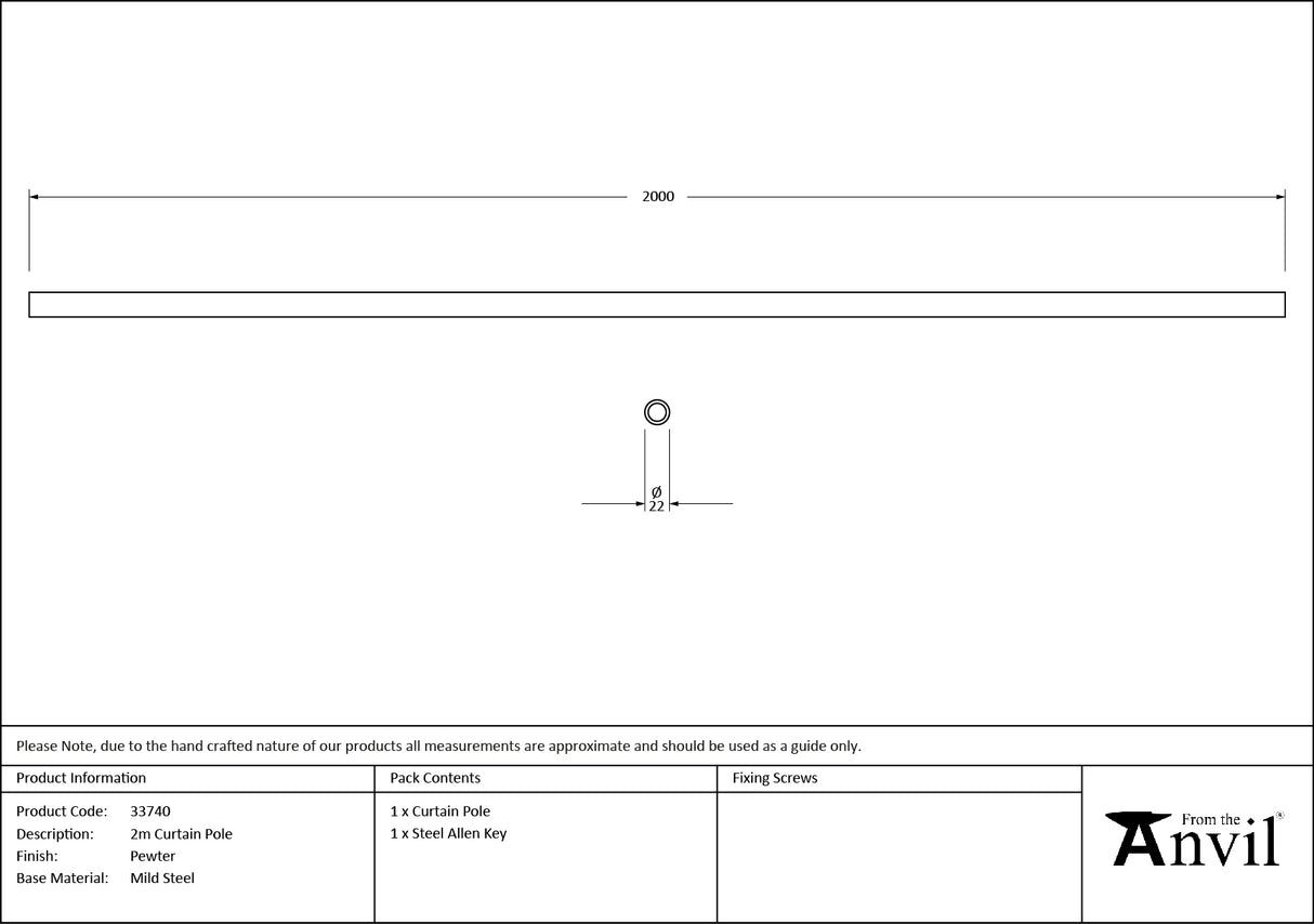From The Anvil - Pewter 2m Curtain Pole | Sku. 33740 | Trade Door Handles.