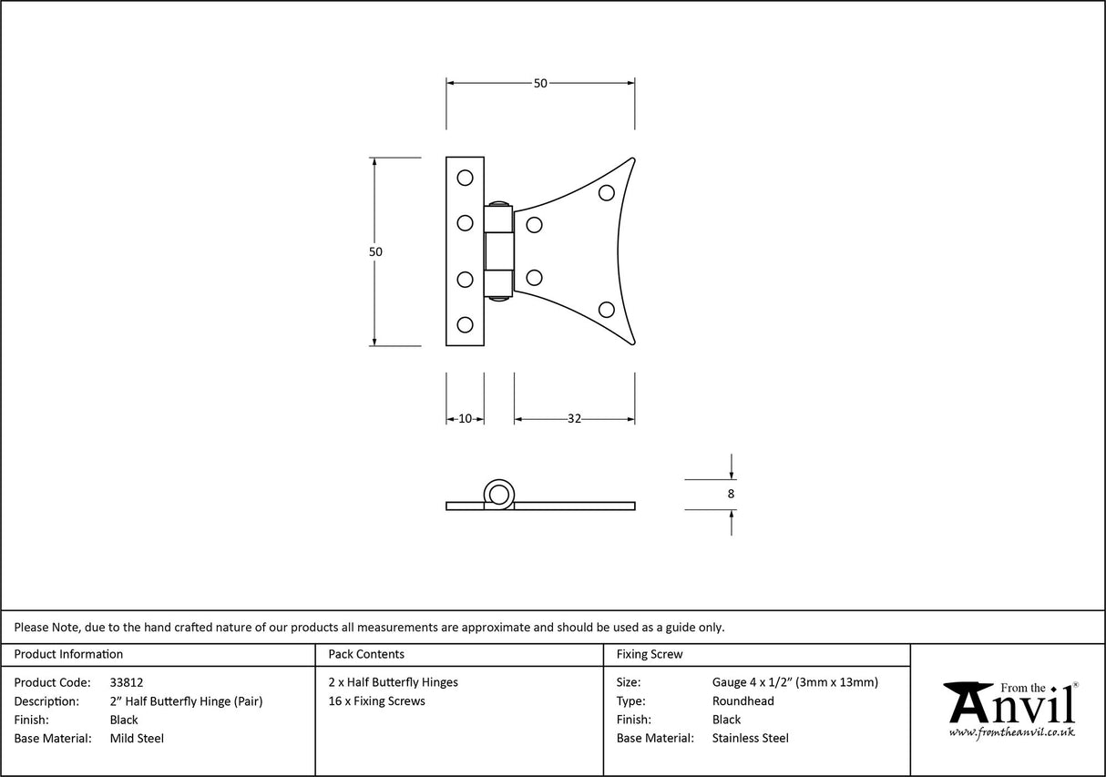 From The Anvil - Black 2" Half Butterfly Hinge (pair) | Sku. 33812 | Trade Door Handles.