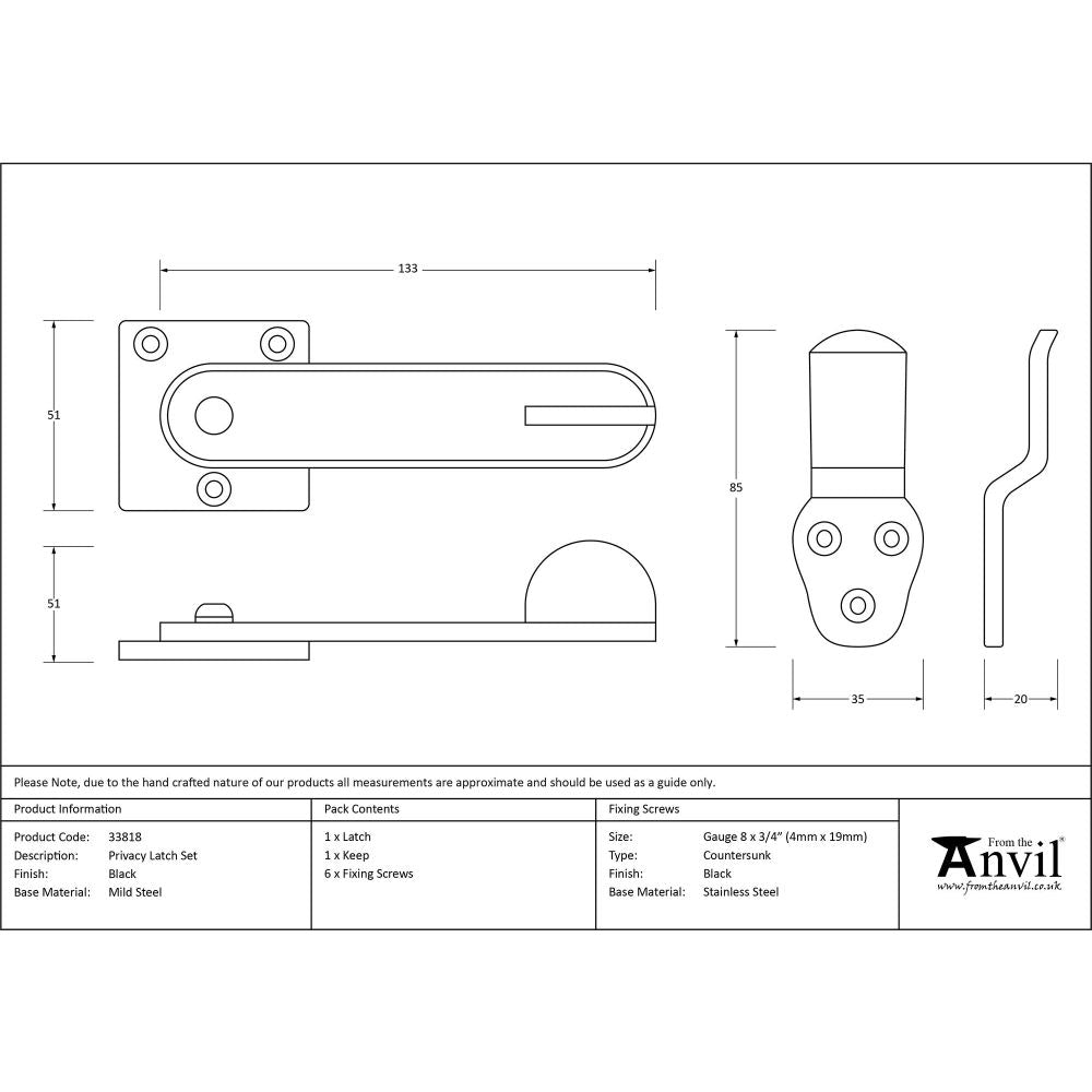 From The Anvil - Black Privacy Latch Set | Sku. 33818 | Trade Door Handles.