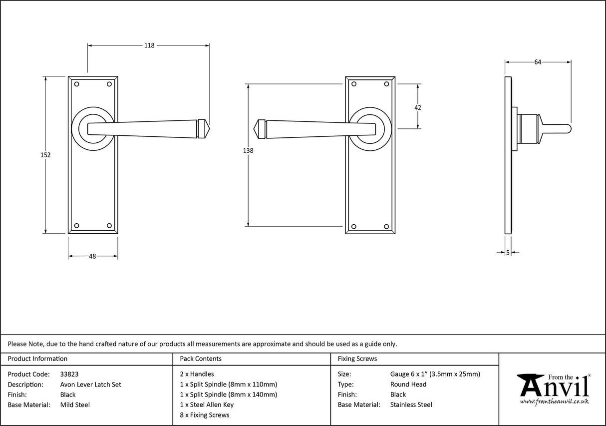 From The Anvil - Black Avon Lever Latch Set | Sku. 33823 | Trade Door Handles.