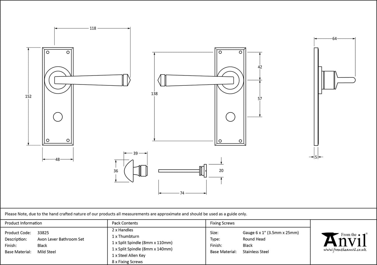 From The Anvil - Black Avon Lever Bathroom Set | Sku. 33825 | Trade Door Handles.
