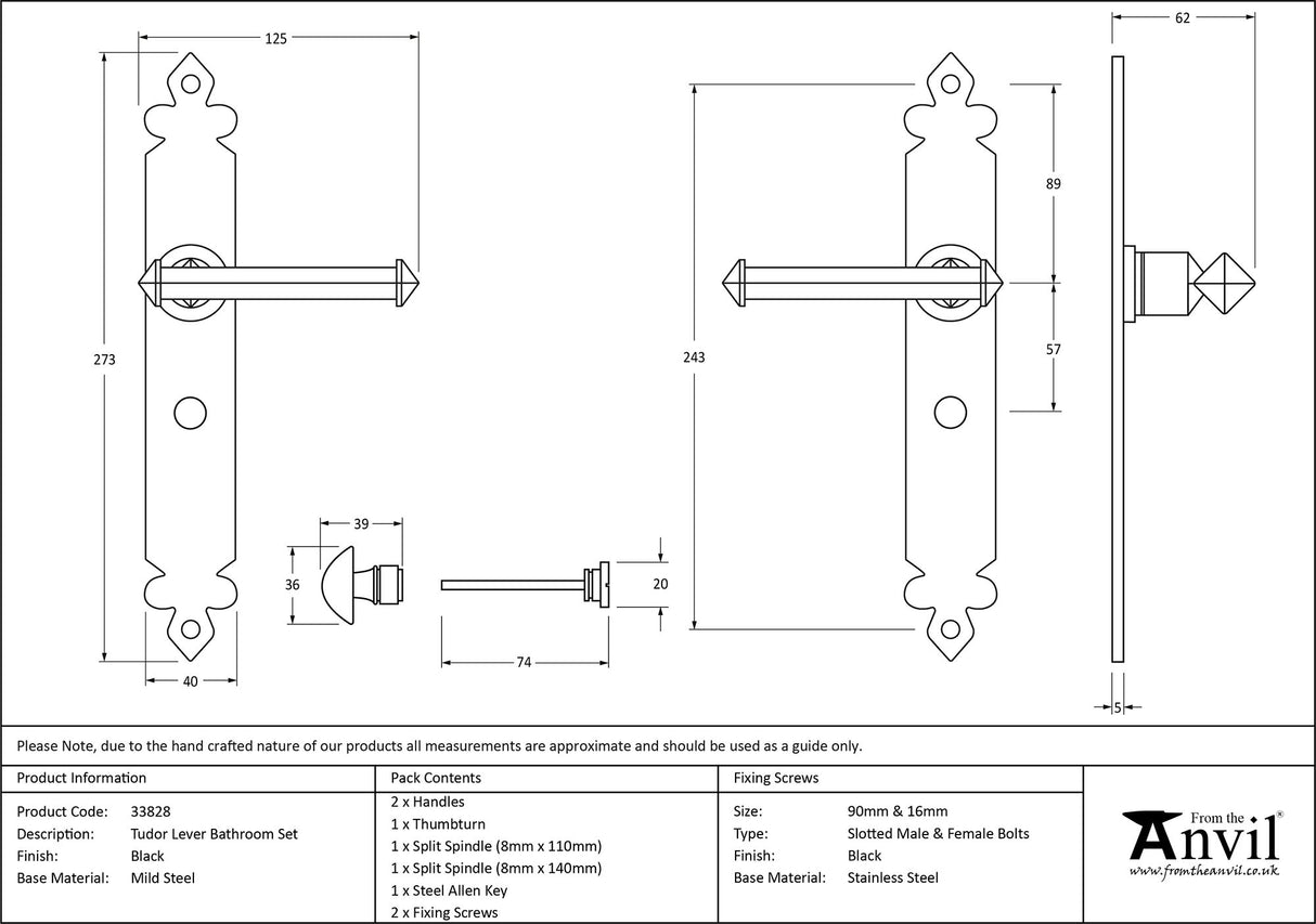 From The Anvil - Black Tudor Lever Bathroom Set | Sku. 33828 | Trade Door Handles.