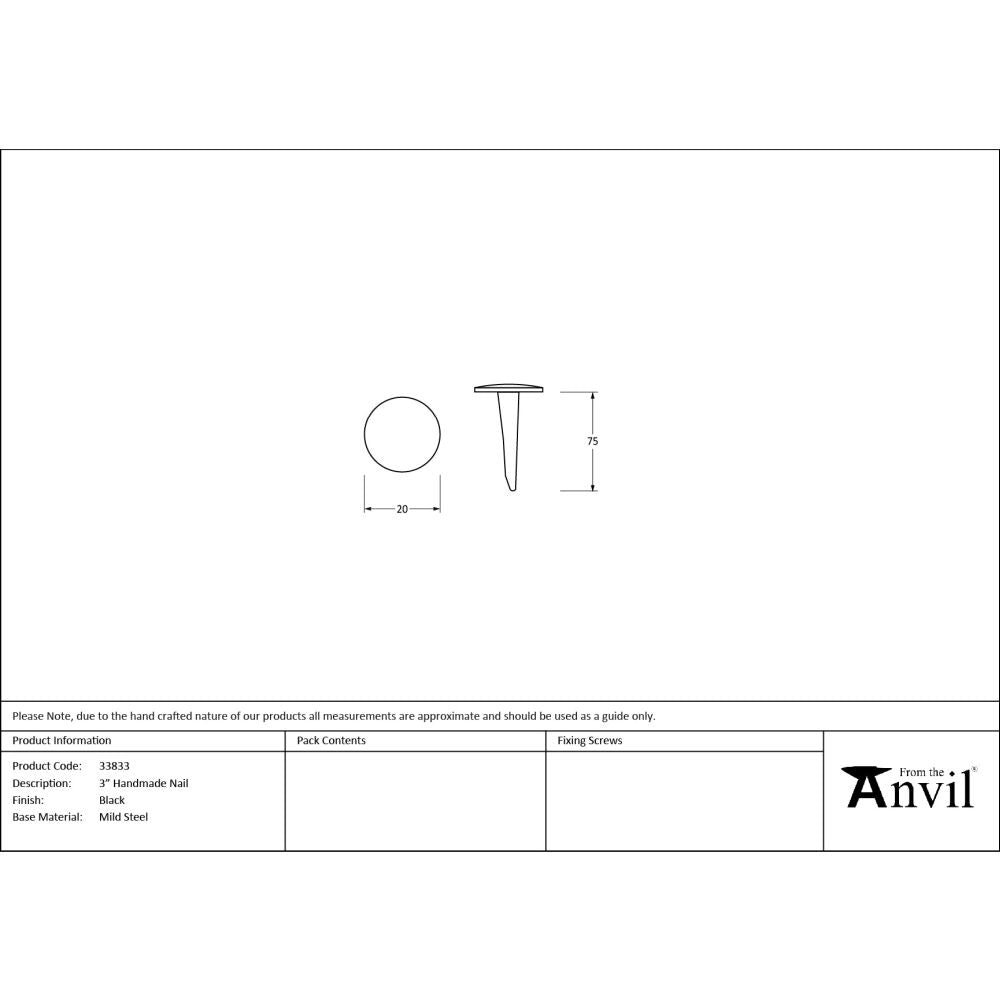 From The Anvil - Black 3" Handmade Nail | Sku. 33833 | Trade Door Handles.