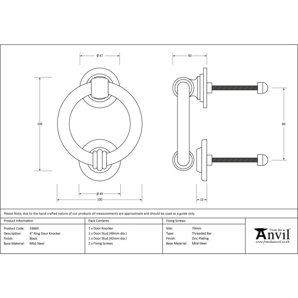 From The Anvil - Black 4" Ring Door Knocker | Sku. 33869 | Trade Door Handles.