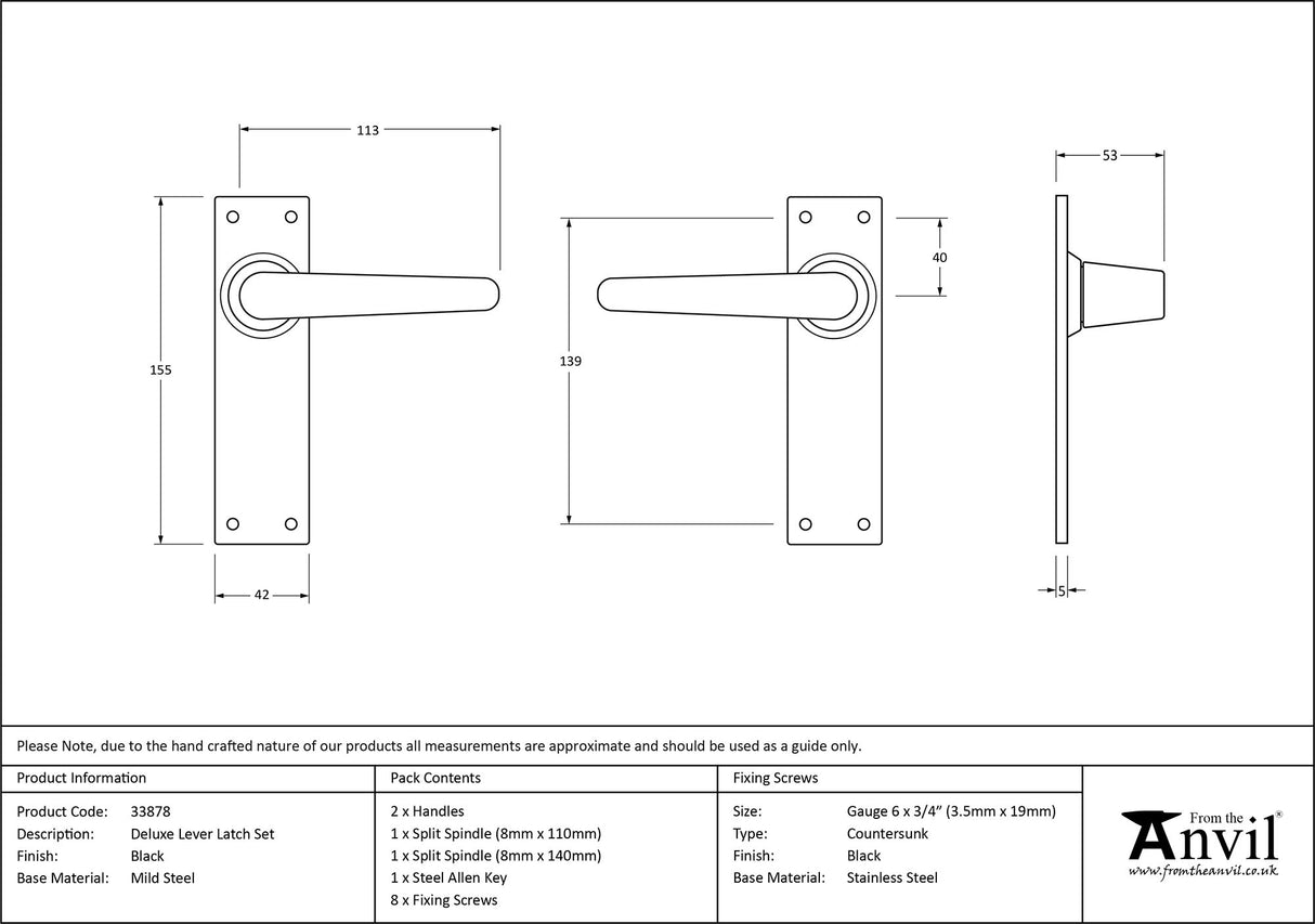 From The Anvil - Black Deluxe Lever Latch Set | Sku. 33878 | Trade Door Handles.