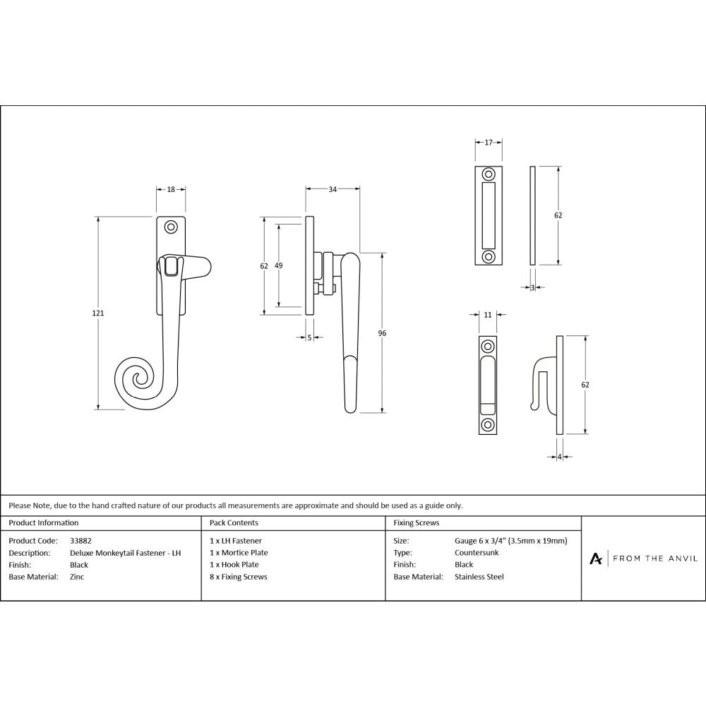From The Anvil - Black Locking Deluxe Monkeytail Fastener - LH | Sku. 33882 | Trade Door Handles.