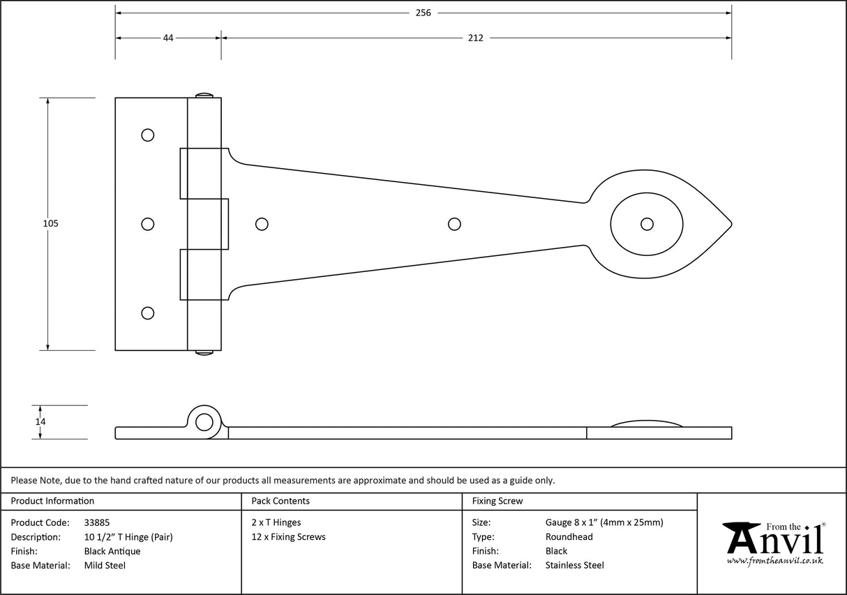 From The Anvil - Black Textured 10‚¬Å¡½" Cast T Hinge (pair) | Sku. 33885 | Trade Door Handles.