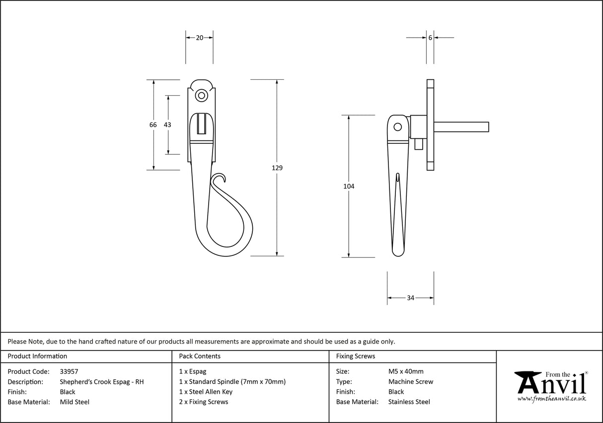 From The Anvil - Black Shepherd's Crook Espag - RH | Sku. 33957 | Trade Door Handles.