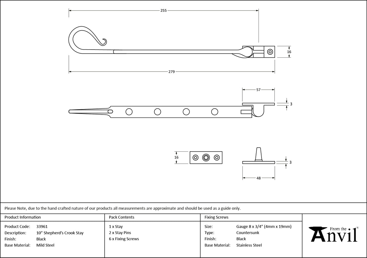 From The Anvil - Black 10" Shepherd's Crook Stay | Sku. 33961 | Trade Door Handles.