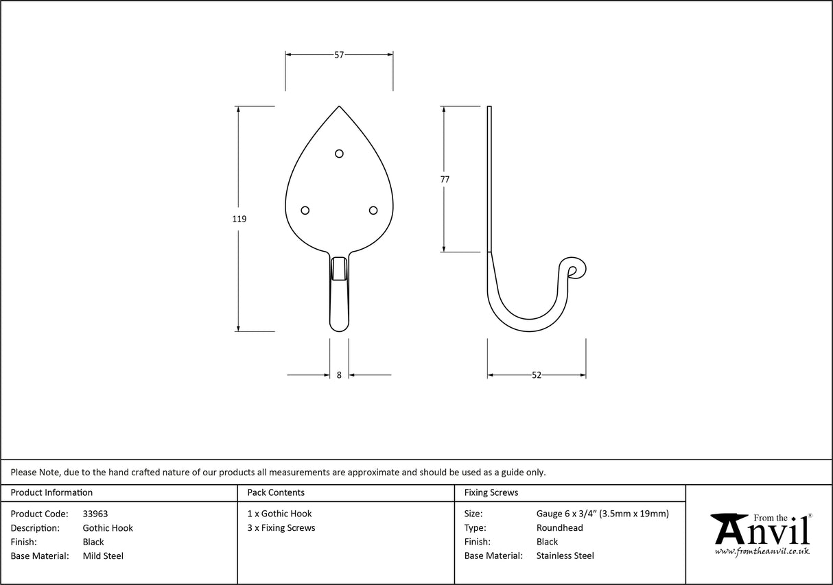 From The Anvil - Black Gothic Coat Hook | Sku. 33963 | Trade Door Handles.