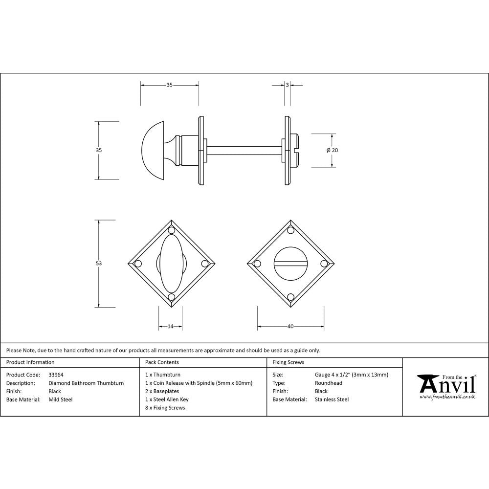 From The Anvil - Black Diamond Bathroom Thumbturn | Sku. 33964 | Trade Door Handles.