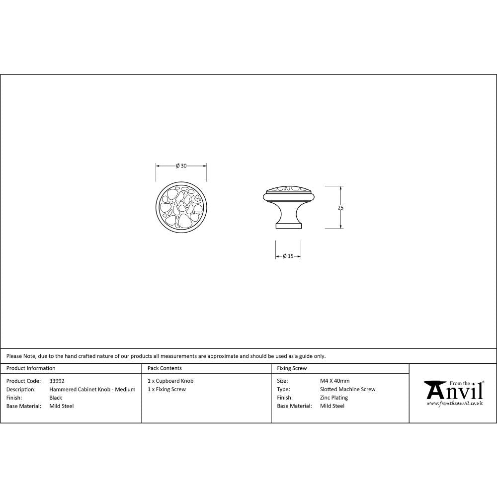 From The Anvil - Black Hammered Cabinet Knob - Medium | Sku. 33992 | Trade Door Handles.