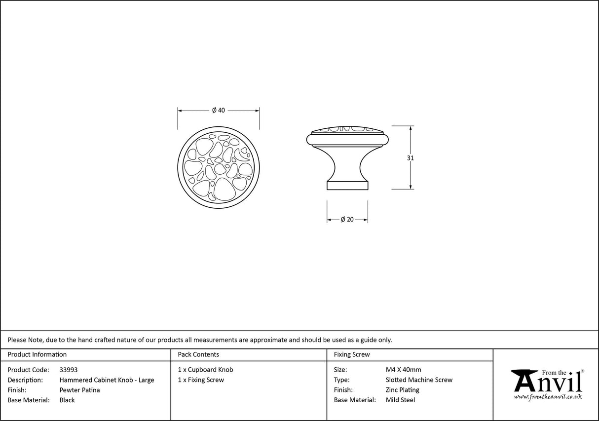 From The Anvil - Black Hammered Cabinet Knob - Large | Sku. 33993 | Trade Door Handles.