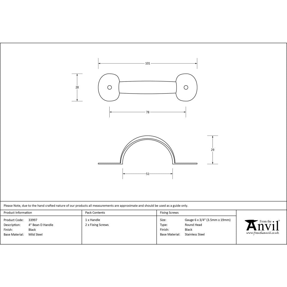 From The Anvil - Black 4" Bean D Handle | Sku. 33997 | Trade Door Handles.