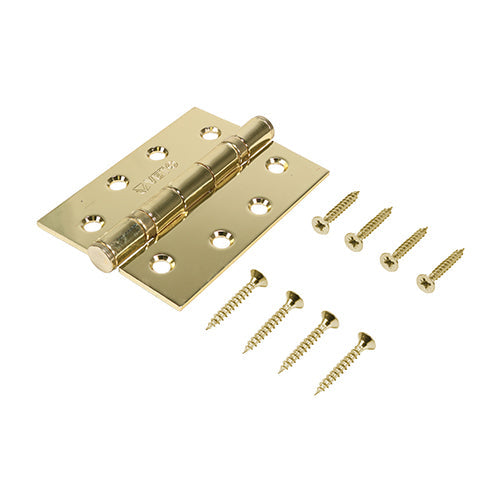 This is an image of Timco - Twin Ball Bearing Hinges - Steel - Electro Brass 102 x 76 (1 Pairs Box) 340321