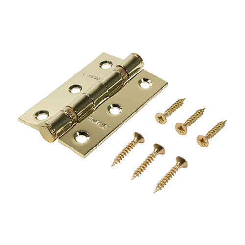 This is an image of Timco - Twin Ball Bearing Hinges - Steel - Electro Brass 76 x 51 (1 Pairs Box) 340843