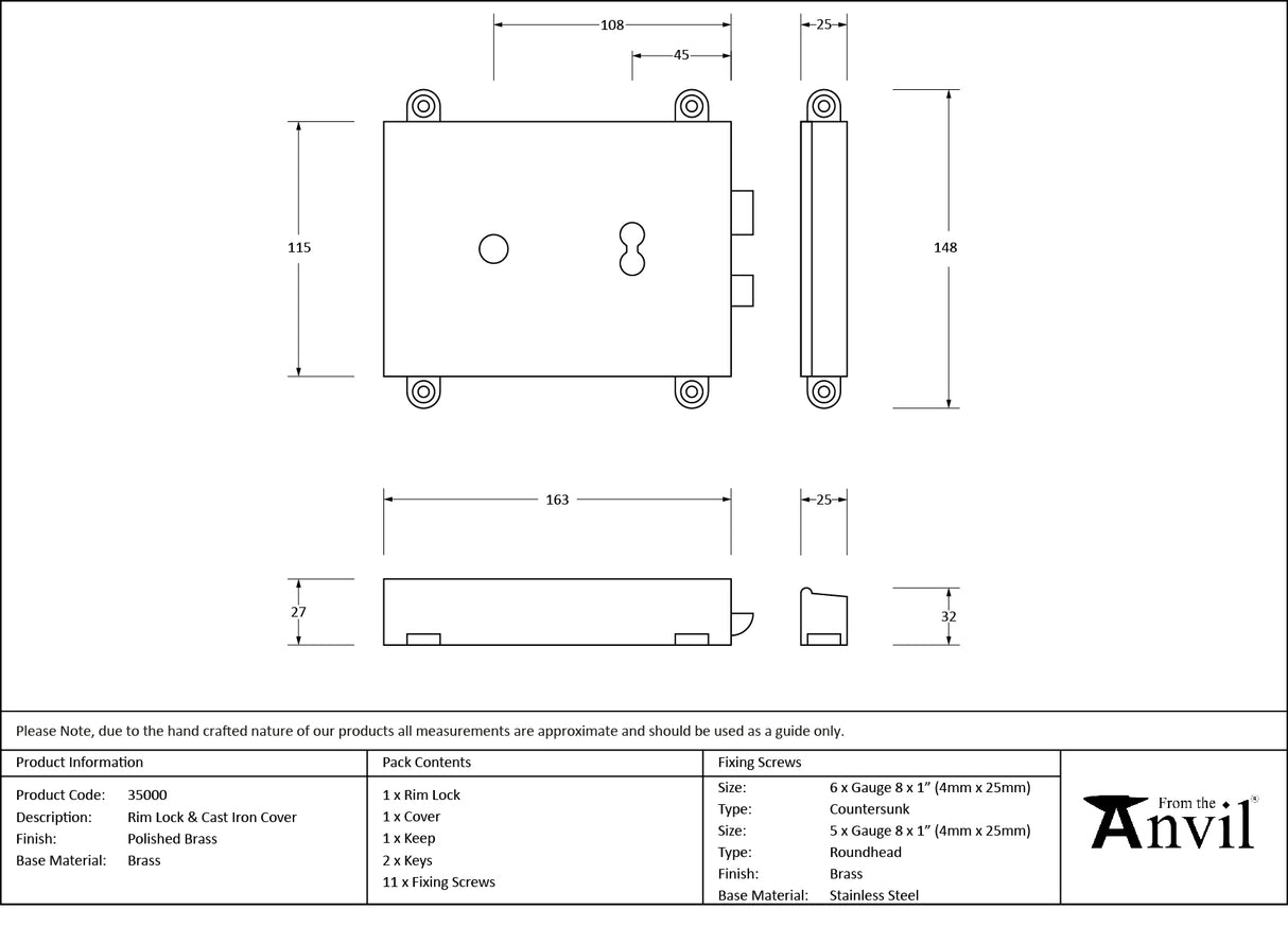 From The Anvil - Polished Brass Rim Lock & Cover | Sku. 35000 | Trade Door Handles.