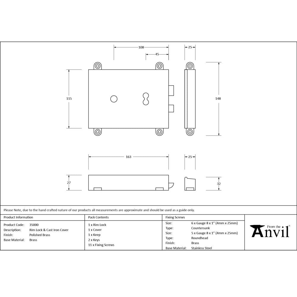 From The Anvil - Polished Brass Rim Lock & Cover | Sku. 35000 | Trade Door Handles.