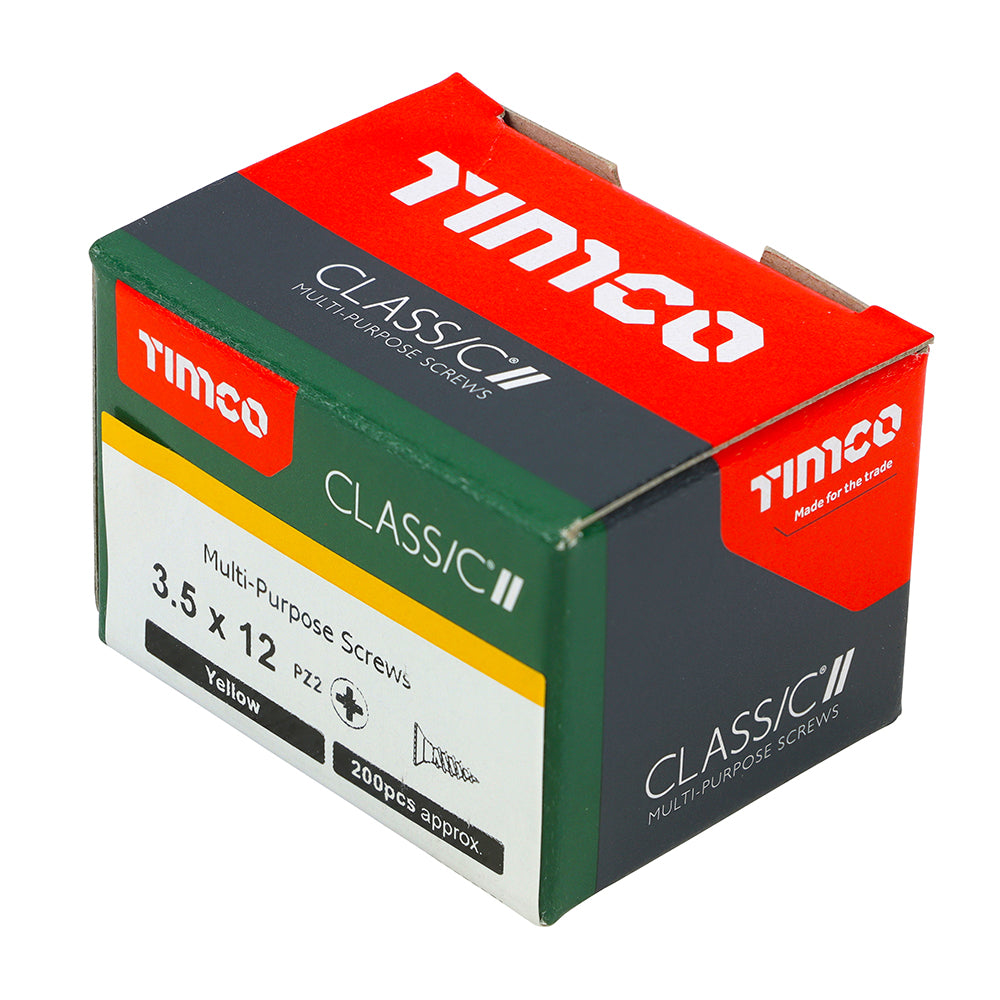 This is an image of Timco - Classic Multi-Purpose Screws - PZ - Double Countersunk - Yellow 3.5 x 12mm - (200 PCS Box) 35012CLAF