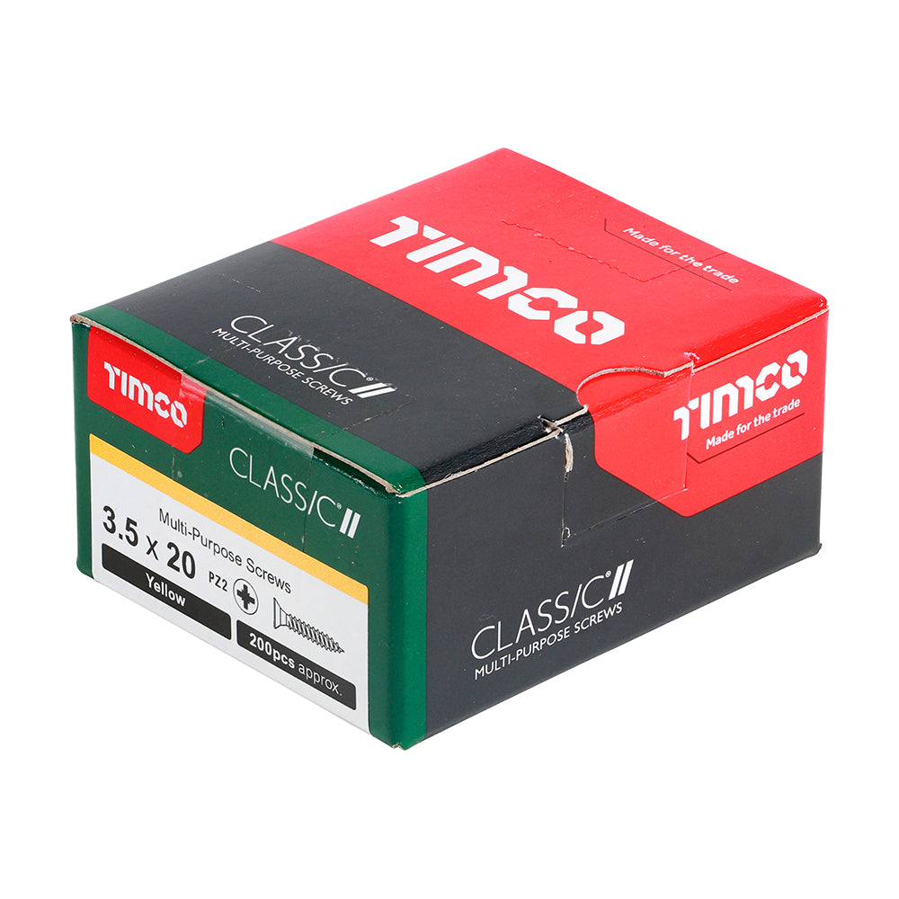 This is an image of Timco - Classic Multi-Purpose Screws - PZ - Double Countersunk - Yellow 3.5 x 20mm - (200 PCS Box) 35020CLAF