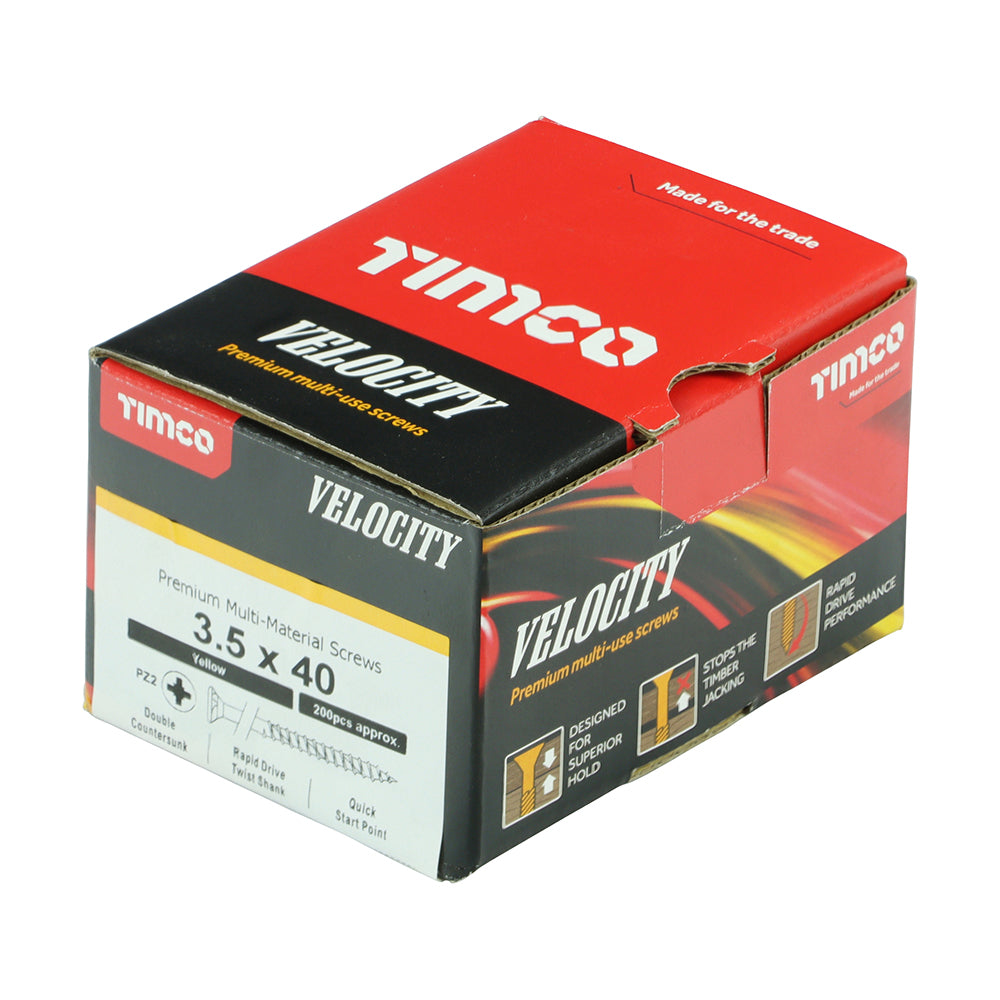 This is an image of Timco - Velocity Premium Multi-Use Screws - PZ - Double Countersunk - Yellow 3.5 x 40mm - (200 PCS Box) 35040VY