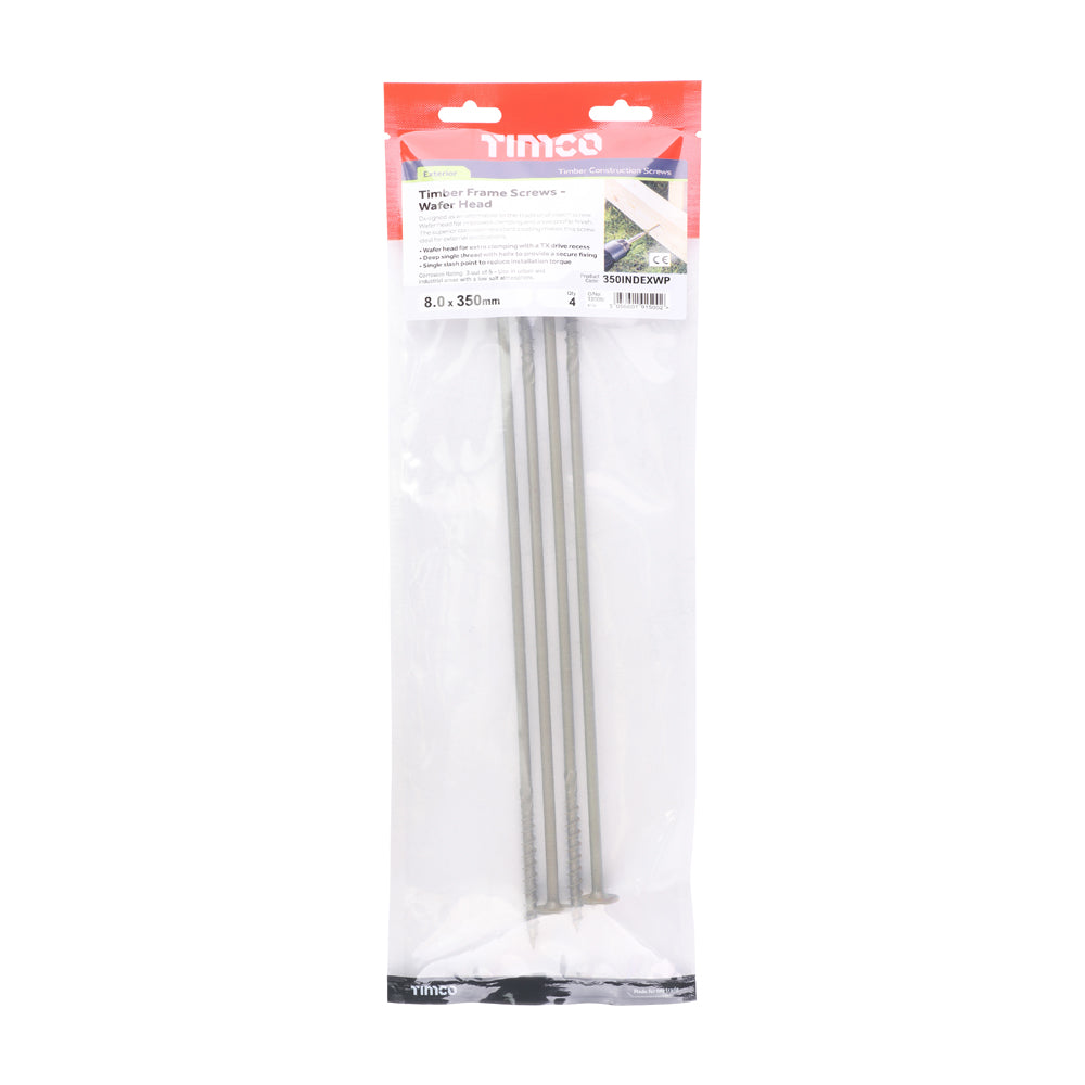 This is an image of Timco - Timber Screws - TX - Wafer - Exterior - Green 8.0 x 350mm - (4 PCS TIMpac) 350INDEXWP