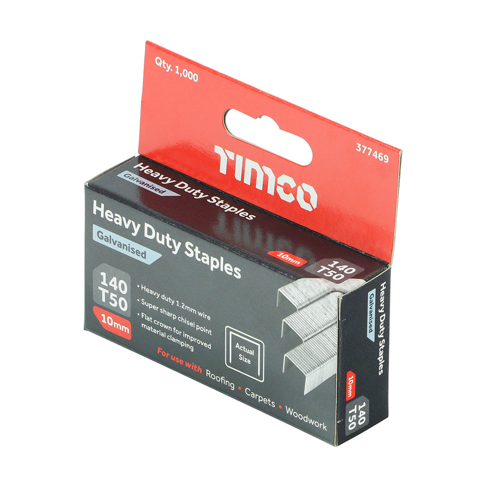 This is an image of Timco - Heavy Duty Staples - Chisel Point - Galvanised 10mm (1000 PCS Box) 377469