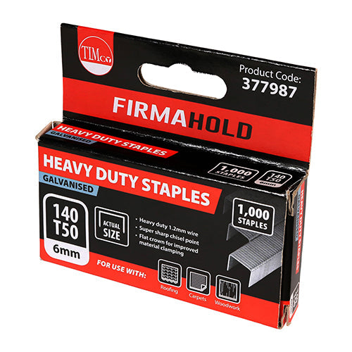 This is an image of Timco - Heavy Duty Staples - Chisel Point - Galvanised 6mm (1000 PCS Box) 377987