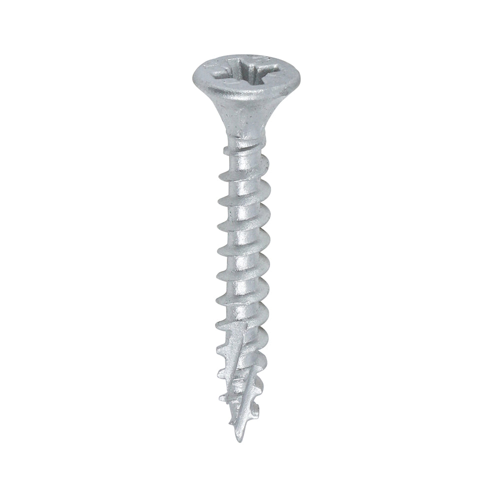 This is an image of Timco - C2 Exterior Strong-Fix Screws - PZ - Double Countersunk with Ribs - Twin-Cut - Silver 4.0 x 30mm - (200 PCS Box) 40030C2SBX