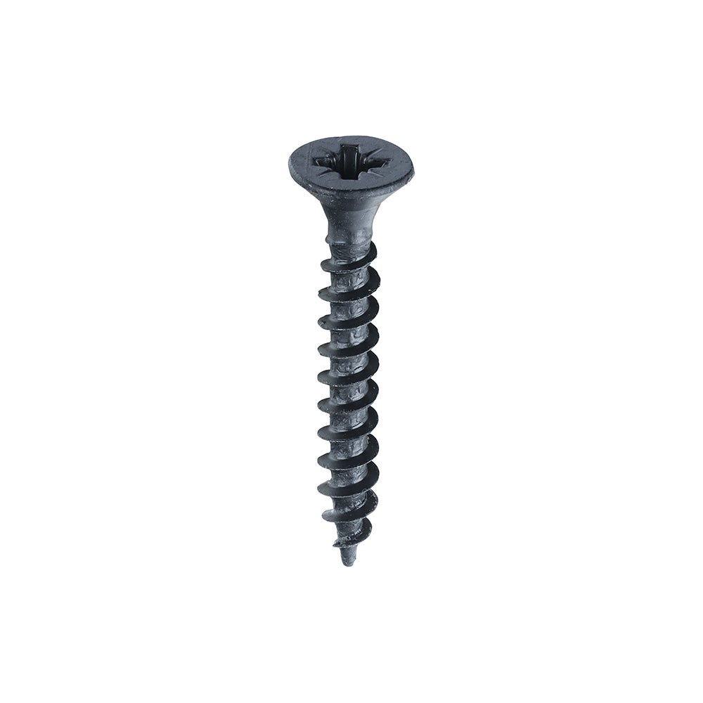 This is an image of Timco - Chipboard Screws - PZ - Double Countersunk - Exterior - Black Organic 4.0 x 30mm - (25 PCS TIMpac) 40030CHBP