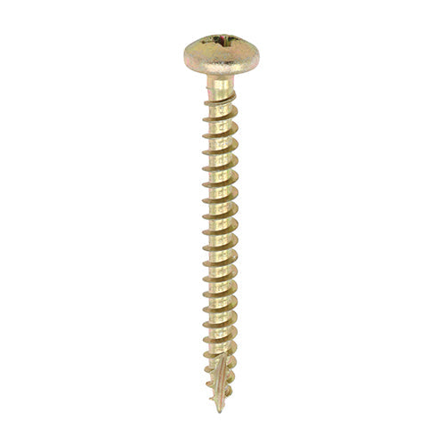 This is an image of Timco - Classic Multi-Purpose Screws - PZ - Pan Head - Yellow 4.0 x 30mm - (200 PCS Box) 40030CLAP