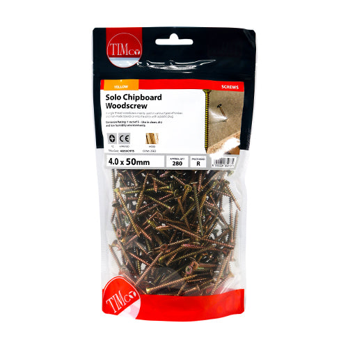 This is an image of Timco - Solo Woodscrews - PZ - Double Countersunk - Yellow 4.0 x 50mm - (280 PCS TIMbag) 40050CHYB