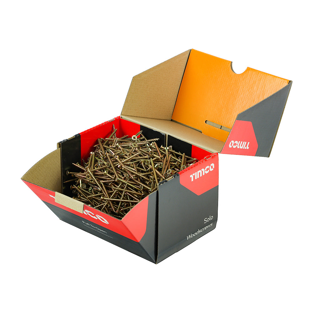 This is an image of Timco - Solo Chipboard & Woodscrews - Industry Pack - PZ - Double Countersunk - Yellow 4.0 x 60mm - (1000 PCS Box) 40060SOLOIND