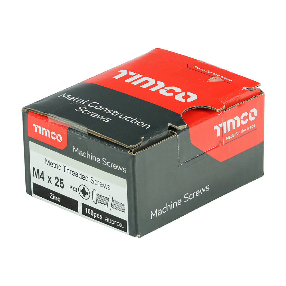 This is an image of Timco - Metric Threaded Machine Screws - PZ - Pan Head - Zinc M4 x 25mm - (100 PCS Box) 4025PPM