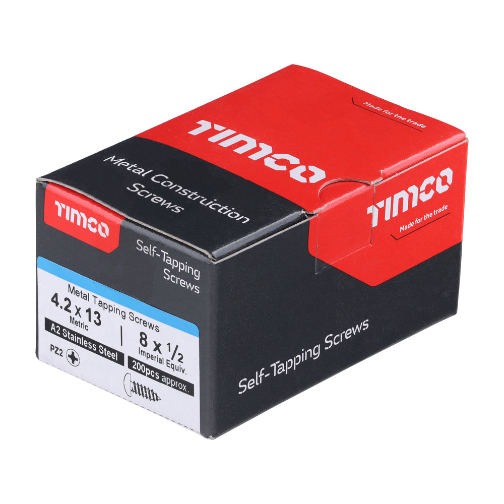 This is an image of Timco - Metal Tapping Screws - PZ - Pan - Self-Tapping - A2 Stainless Steel 4.2 x 13mm - (200 PCS Box) 4213CPASS