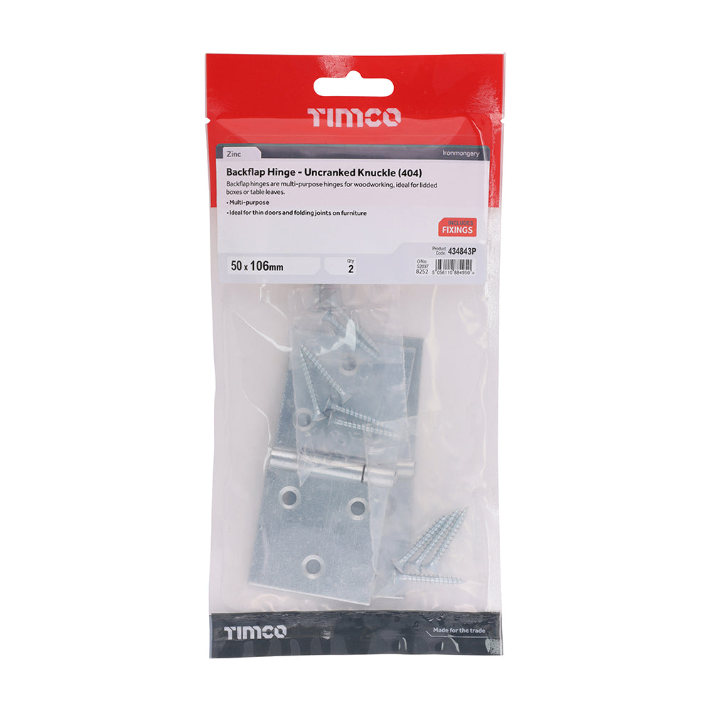 This is an image of Timco - Backflap Hinge - Uncranked Knuckle (404) - Zinc 50 x 106 (1 Pairs TIMpac) 434843P