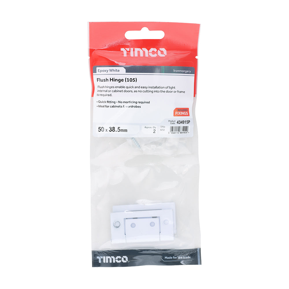 This is an image of Timco - Flush Hinge (105) - White 50 x 38.5 (1 Pairs TIMpac) 434915P