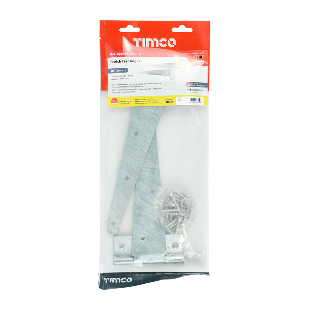 This is an image of Timco - Pair of Scotch Tee Hinges - Hot Dipped Galvanised 10" (1 Pairs TIMbag) 447778