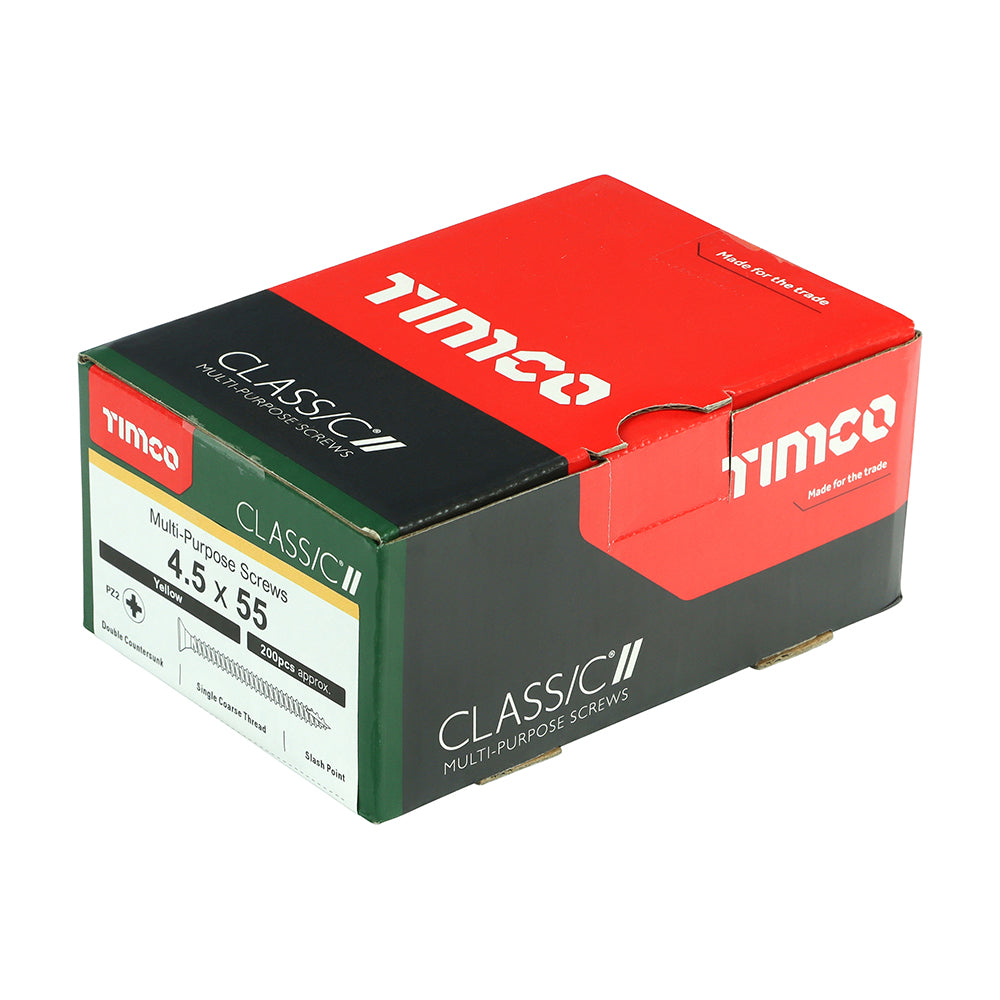 This is an image of Timco - Classic Multi-Purpose Screws - PZ - Double Countersunk - Yellow 4.5 x 55mm - (200 PCS Box) 45055CLAF
