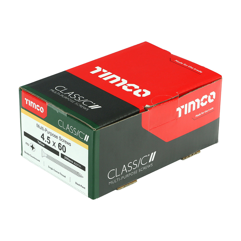 This is an image of Timco - Classic Multi-Purpose Screws - PZ - Double Countersunk - Yellow 4.5 x 60mm - (200 PCS Box) 45060CLAF