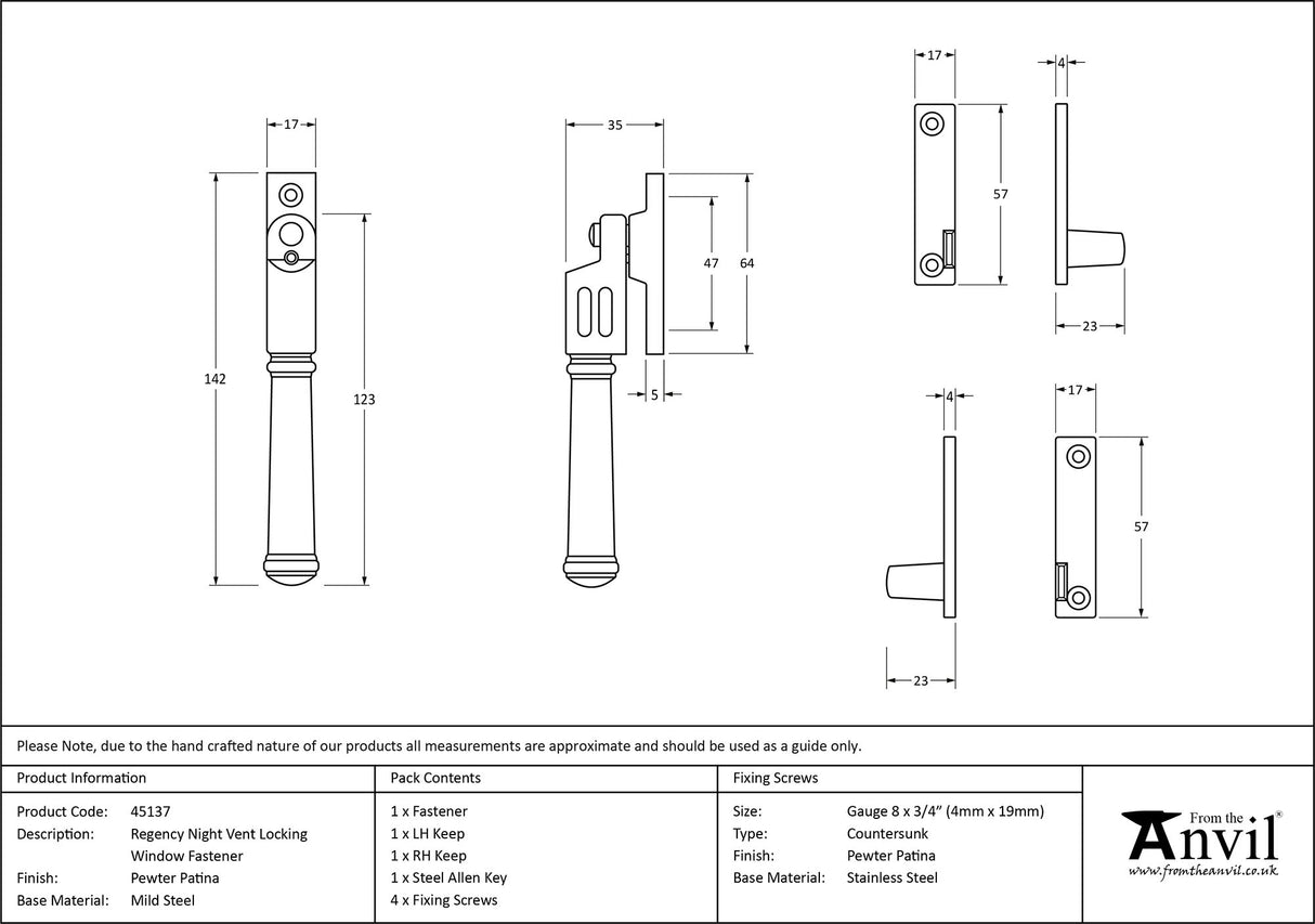 From The Anvil - Pewter Locking Night-Vent Regency Fastener | Sku. 45137 | Trade Door Handles.