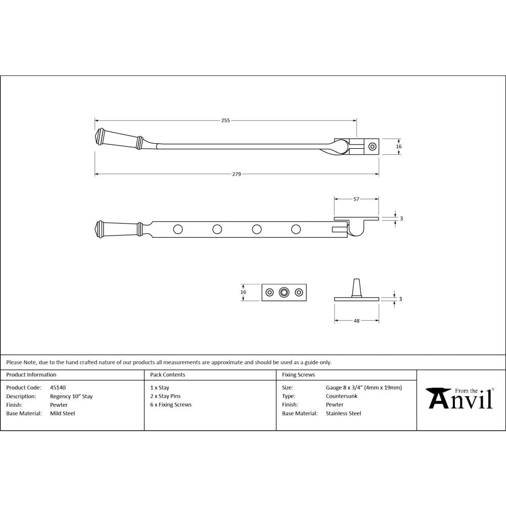 From The Anvil - Pewter 10" Regency Stay | Sku. 45140 | Trade Door Handles.