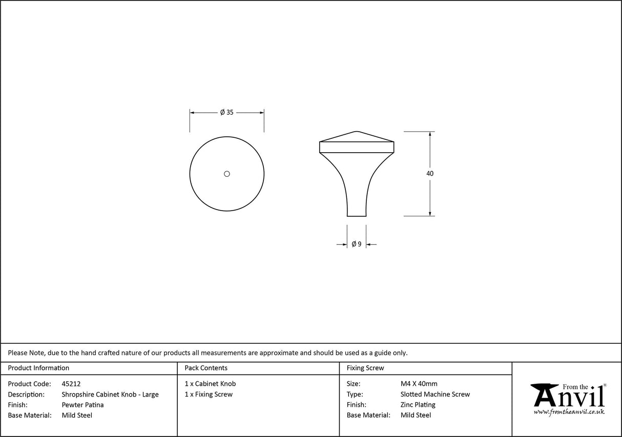 From The Anvil - Pewter Shropshire Cabinet Knob - Large | Sku. 45212 | Trade Door Handles.