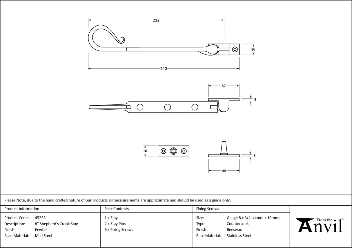 From The Anvil - Pewter 8" Shropshire Window Stay | Sku. 45253 | Trade Door Handles.