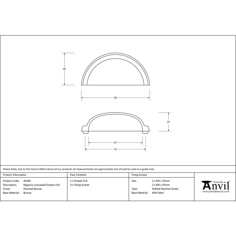 From The Anvil - Polished Bronze Regency Concealed Drawer Pull | Sku. 45409 | Trade Door Handles.