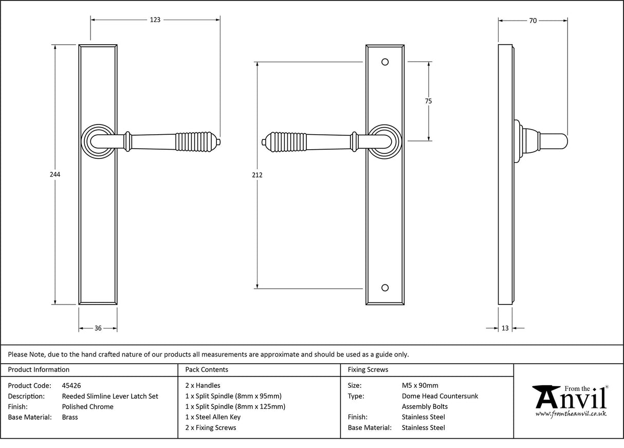 From The Anvil - Polished Chrome Reeded Slimline Lever Espag. Latch Set | Sku. 45426 | Trade Door Handles.