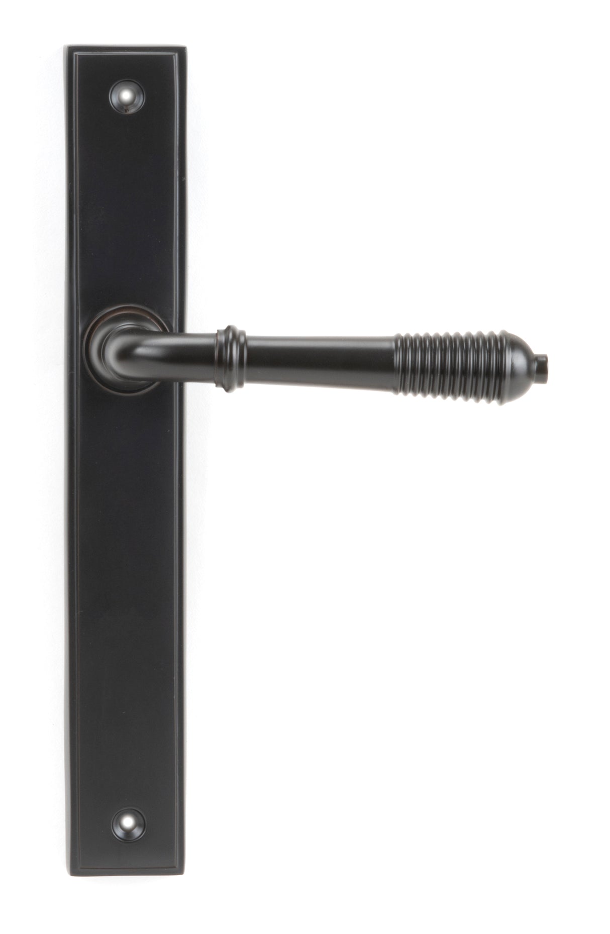 From The Anvil - Aged Bronze Reeded Slimline Lever Espag. Latch Set | Sku. 45427 | Trade Door Handles.
