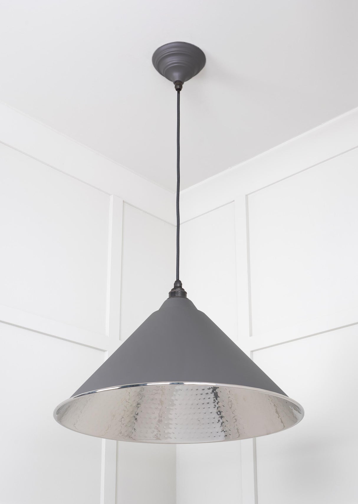 From The Anvil - Hammered Nickel Hockley Pendant in Bluff | Sku. 45433BL | Trade Door Handles.